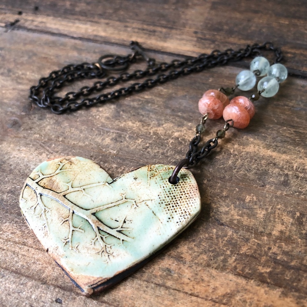 Ceramic Heart Gemstone Necklace